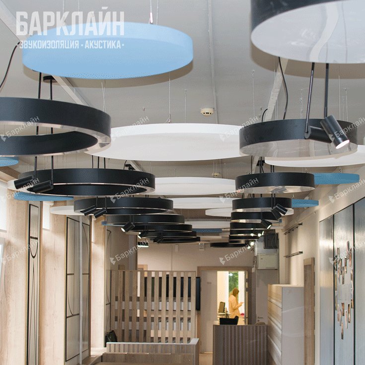 Точечное размещение акустических островов в школе без перекрытия доступа к освещению.
